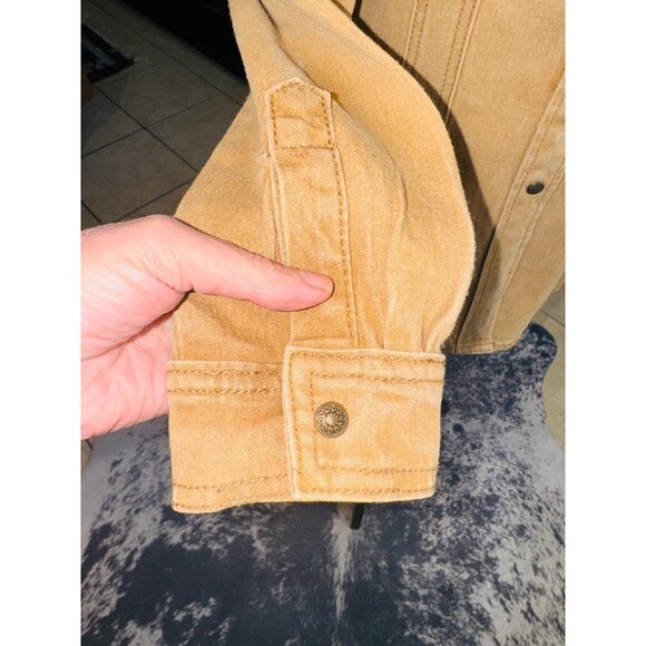 Diane Gilman DG2 Tan Denim Shirt Jacket Studded Western Cowgirl Distress Shacket - Picture 10 of 10